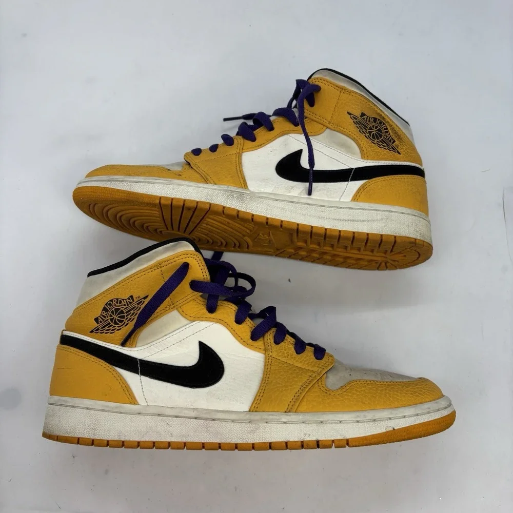 Jordan 1 SE Lakers Yellow Shoes Mens 9.5 Lace Up Mid Top Sneakers Skater y2k